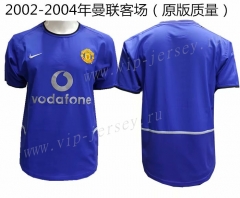 Retro Version 2002-2004 Manchester United Away Blue Thailand Soccer Jersey AAA