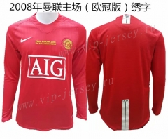 2008 （With Chest Letters）Manchester United Home Red Retro Version Thailand LS Soccer Jersey AAA
