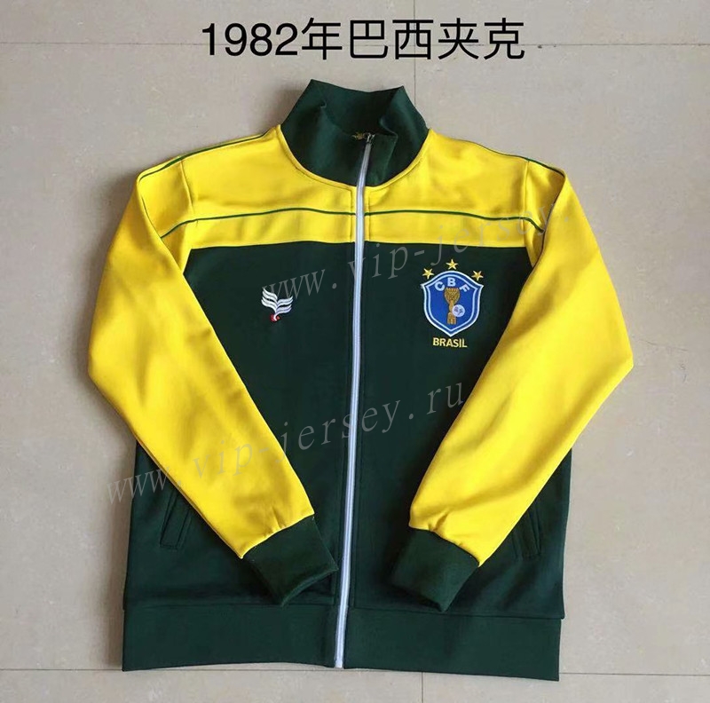 Retro Version 1982 Brazil Yellow&Green Thailand Soccer Jacket-AY