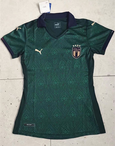 2020 European Cup Italy 2nd Away Green Women Thailand Soccer Jersey AA