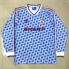 Retro Version 1990-1992 Manchester United Blue LS Thailand Soccer Jersey AAA-908