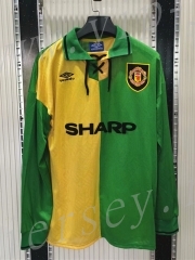 Retro Version 1992-1994 Manchester United Away Yellow&Green LS Thailand Soccer Jersey AAA-C1046