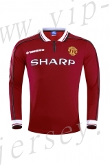 Retro Version 98-99 Manchester United Home Red LS Thailand Soccer Jersey AAA-710