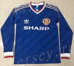 Retro Version 86-88 Manchester United Blue LS Thailand Soccer Jersey AAA-811
