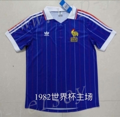 Retro Version 1982 Season France Home Blue Thailand Soccer Jersey-422