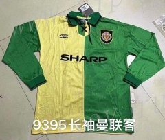 Retro Version 93-95 Manchester United Away Yellow&Green LS Thailand Soccer Jersey AAA-422