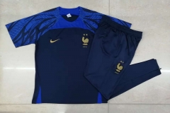 2022-2023 France Royal Blue Short-Sleeved Thailand Soccer Tracksuit-815