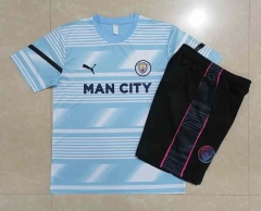 2022-2023 Manchester City Light Blue Short-sleeved Thailand Soccer Tracksuit-815