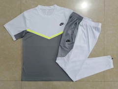 2022-2023 Nike White&Gray Short-Sleeved Thailand Soccer Tracksuit-815