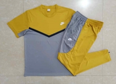 2022-2023 Nike Gray&Yellow Short-Sleeved Thailand Soccer Tracksuit-815