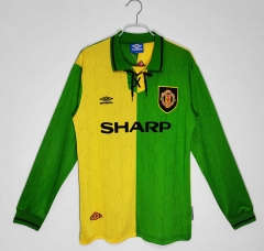 Retro Version 92-94 Manchester United 2nd Away Yellow&Green LS Thailand Soccer Jersey AAA-C1046