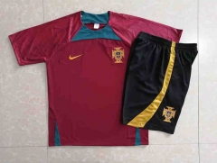 2022-2023 Portugal Maroon Short-Sleeved Thailand Soccer Tracksuit-815