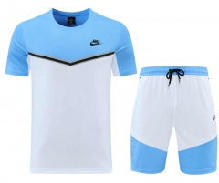 2022-2023 Nike Blue&White Short-Sleeved Thailand Soccer Tracksuit-LH