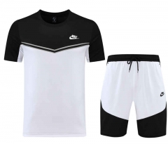 2022-2023 Nike Black&White Short-Sleeved Thailand Soccer Tracksuit-LH