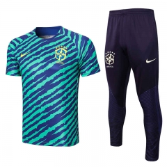 2022-2023 Brazil Blue&Green Short-sleeved Thailand Soccer Tracksuit-815