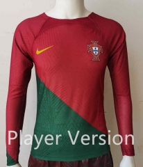 Player Version 2022-2023 Portugal Home Red&Green LS Thailand Soccer Jersey AAA-807