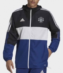 Manchester United Black&White&Blue Trench Coats With Hat-DD1
