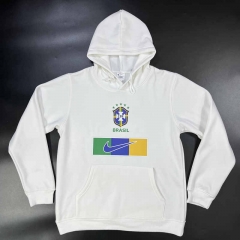 2022-2023 Brazil White Thailand Soccer Tracksuit Top With Hat-CS