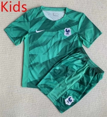 2023-2024 France Goalkeeper Green Kids/Youth Soccer Uniform-AY