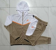 2023-2024 Khaki&White Thailand Soccer Jacket Uniform With Hat-815