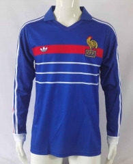 Retro Version 82-84 France Home Blue LS Thailand Soccer Jersey AAA-503