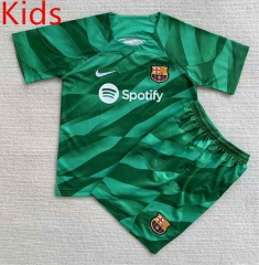 2023-2024 Barcelona Goalkeeper Green Kid/Youth Soccer Uniform-AY
