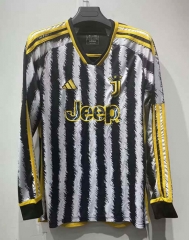 (S-4XL) 2023-2024 Juventus Home Black&White LS Thailand Soccer Jersey AAA-422