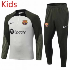 2023-2024 Barcelona Light Gray Kid-Youth Soccer Tracksuit -411