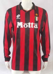 Retro Version 93-94 AC Milan Home Red&Black LS Thailand Soccer Jersey AAA-503