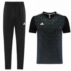 Black Short-sleeves Thailand Soccer Jacket Uniform-LH