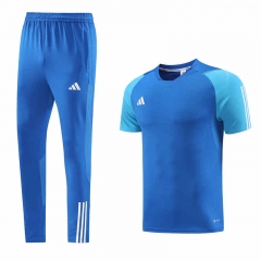Bright Blue Short-sleeves Thailand Soccer Jacket Uniform-LH