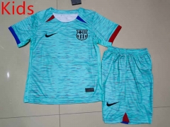 2023-2024 Barcelona Away Lake Blue Kid/Youth Soccer Uniform-507