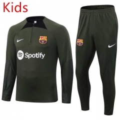 2023-2024 Barcelona Army Green Kid-Youth Soccer Tracksuit-411