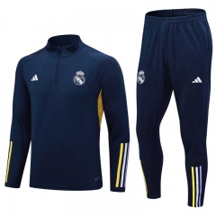 2023-2024 Stand Collar Real Madrid Royal Blue Thailand Soccer Tracksuit-411