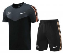Nike Black&Gray Short-Sleeved Thailand Soccer Tracksuit-LH