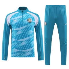 2023-2024 Manchester City Blue Printing Thailand Soccer Tracksuit Uniform-4627