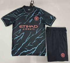 (Without Brand Logo) 2023-2024 Manchester City 2nd Away Royal Blue Soccer Uniform-9031