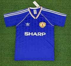 (S-4XL)Retro Version 88-89 Manchester United Away Blue Soccer Jersey AAA-403