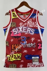 Retro Version 96-97 Philadelphia 76ers Mitchell&Ness Graffiti Red #3 NBA Jersey-311