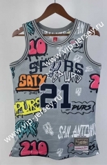 Retro Version 98-99 San Antonio Spurs Mitchell&Ness Graffiti Grey #21 NBA Jersey-311