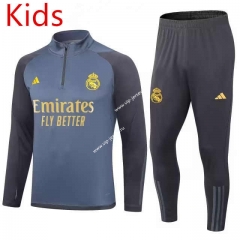 2023-2024 Real Madrid Light Grey Kids/Youth Soccer Tracksuit-411