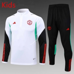 2023-2024 Manchester United White&Black  Kids/Youth Soccer Tracksuit-815