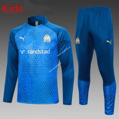 2023-2024 Olympique Marseille Blue Kids/Youth Thailand Soccer Tracksuit-815