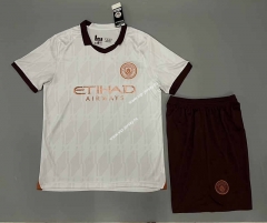 (Without Brand Logo) 2023-2024 Manchester City Away White Soccer Uniform-9031