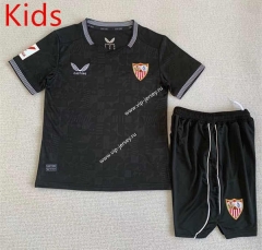 2023-2024 Sevilla Goalkeeper Black Kids/Youth Soccer Uniform-AY