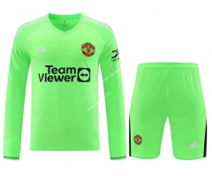 2023-2024 Manchester United Goalkeeper Fluorescent Green LS Thailand Soccer Uniform AAA-418