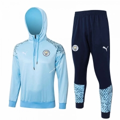 2023-2024 Manchester City Light Blue Thailand Soccer Tracksuit With Hat-815