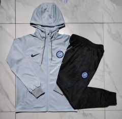 2023-2024 Inter Milan Light Grey Thailand Soccer Jacket Uniform With Hat-815