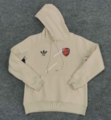 (S-3XL) Arsenal Khaki Thailand Soccer Fleece-Lined Tracksuit With Hat-CS