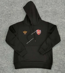 (S-3XL) Arsenal Black Thailand Soccer Fleece-Lined Tracksuit With Hat-CS